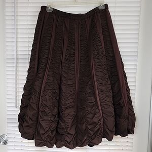 WD.NY Brown Midi Bubble Skirt with Ruched Style for Cocktail